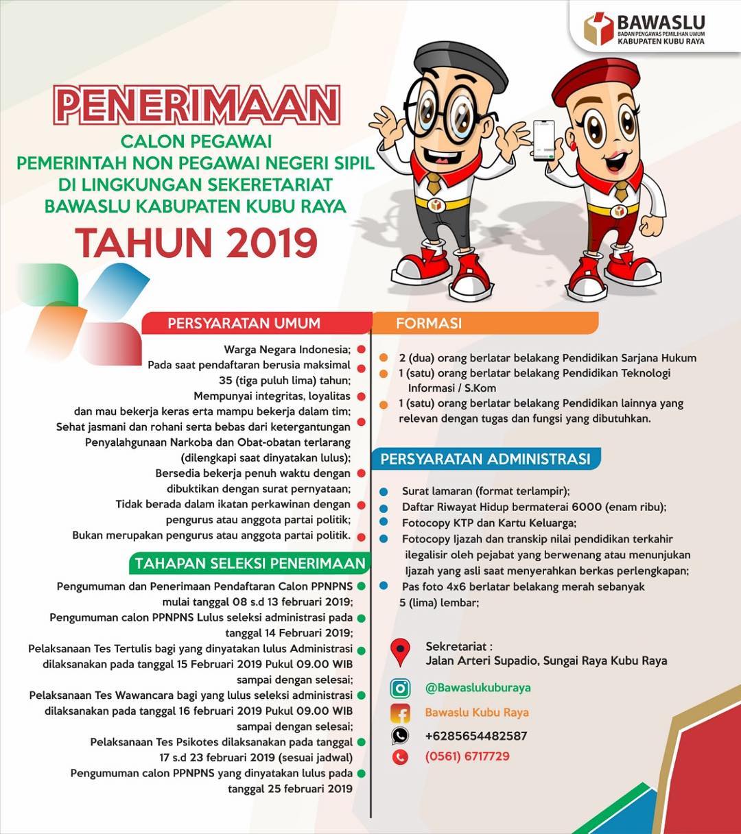 Penerimaan PPNPNS Bawaslu Kabupaten Kubu Raya Tahun 2019