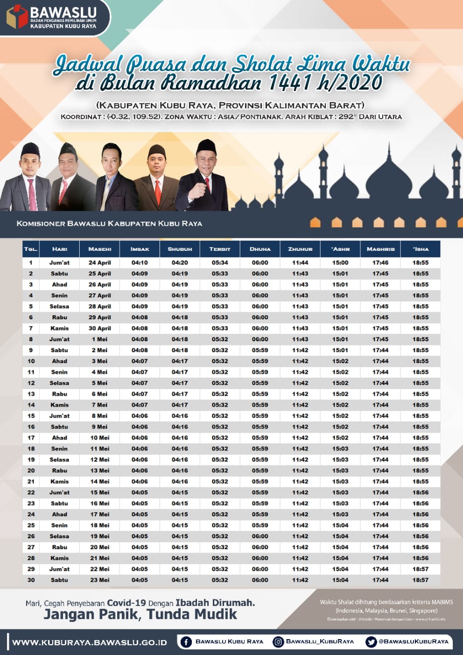 Jadwal Puasa dan Sholat lima Waktu Kabupaten Kubu Raya di Bulan Ramadhan 1441 H/2020