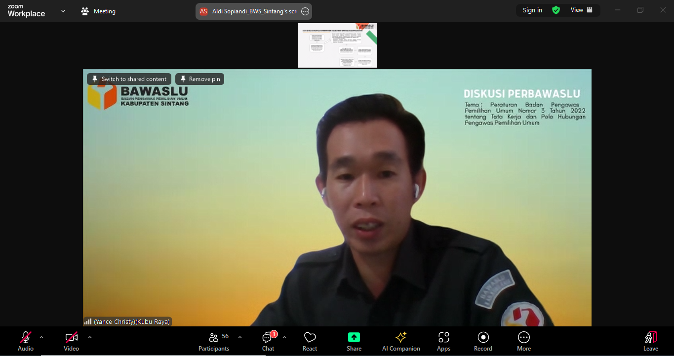 Perkuat Sinergi Pengawasan, Yance Christy Kupas Tuntas Perbawaslu 3 Tahun 2022 dalam Diskusi Via Daring