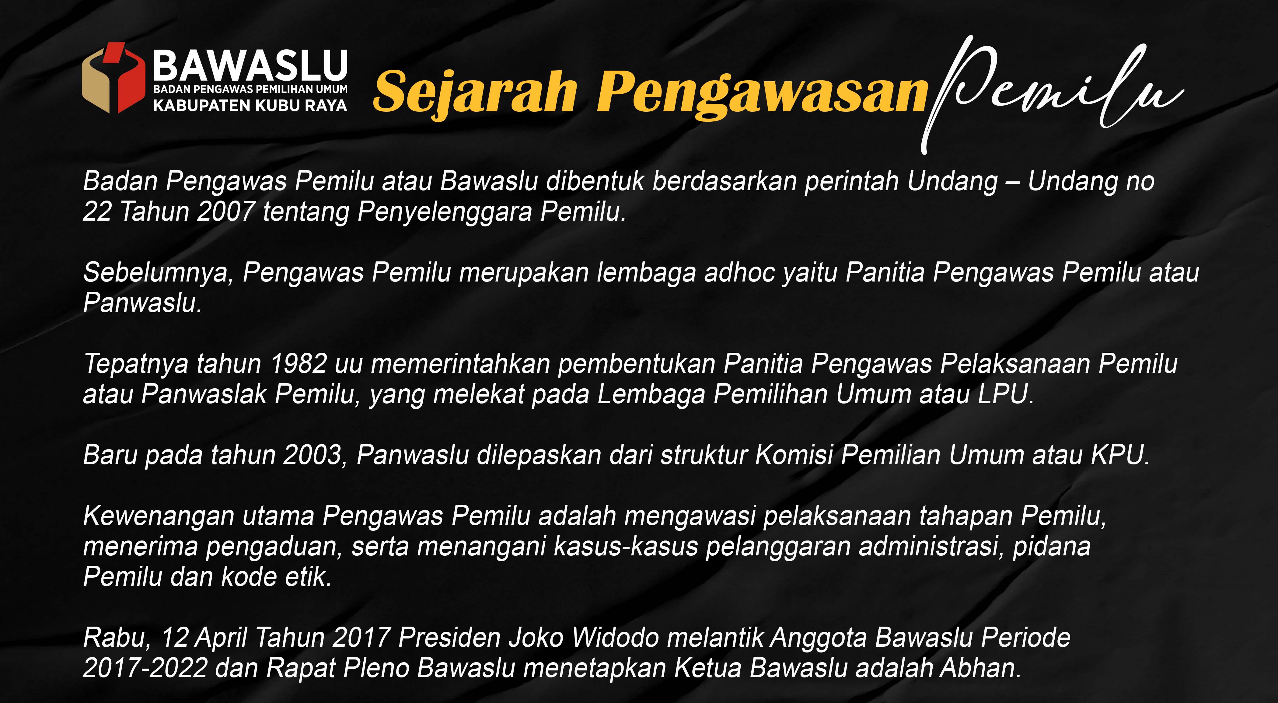 Sejarah Pengawasan Pemilu